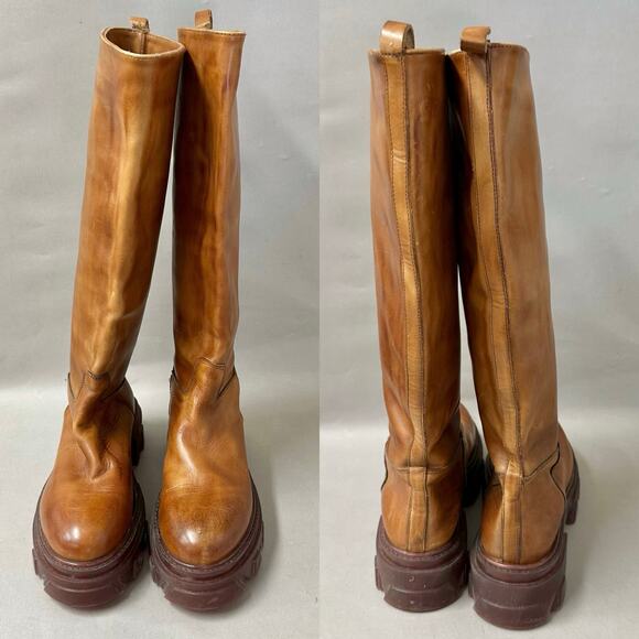 Jonak Rocket Knee High Leather Boots in Cognac Lug Sole Euro Size 41 US 10 - Picture 5 of 16